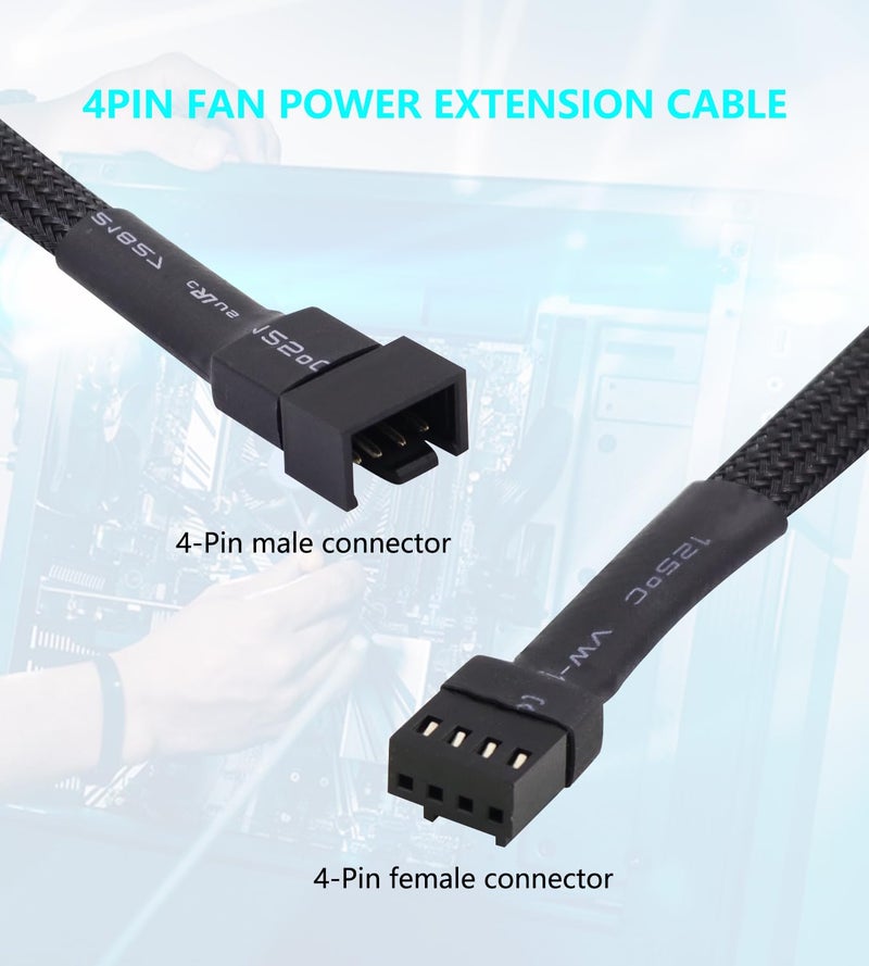 LANMINGLEL 10-Pack PWM 4 Pin Fan Extension Cable，12 inch PC Fan Power Extension Cable, Male to Female 4-Pin PWM Splitter Cord for Computer ATX Case - Image 2